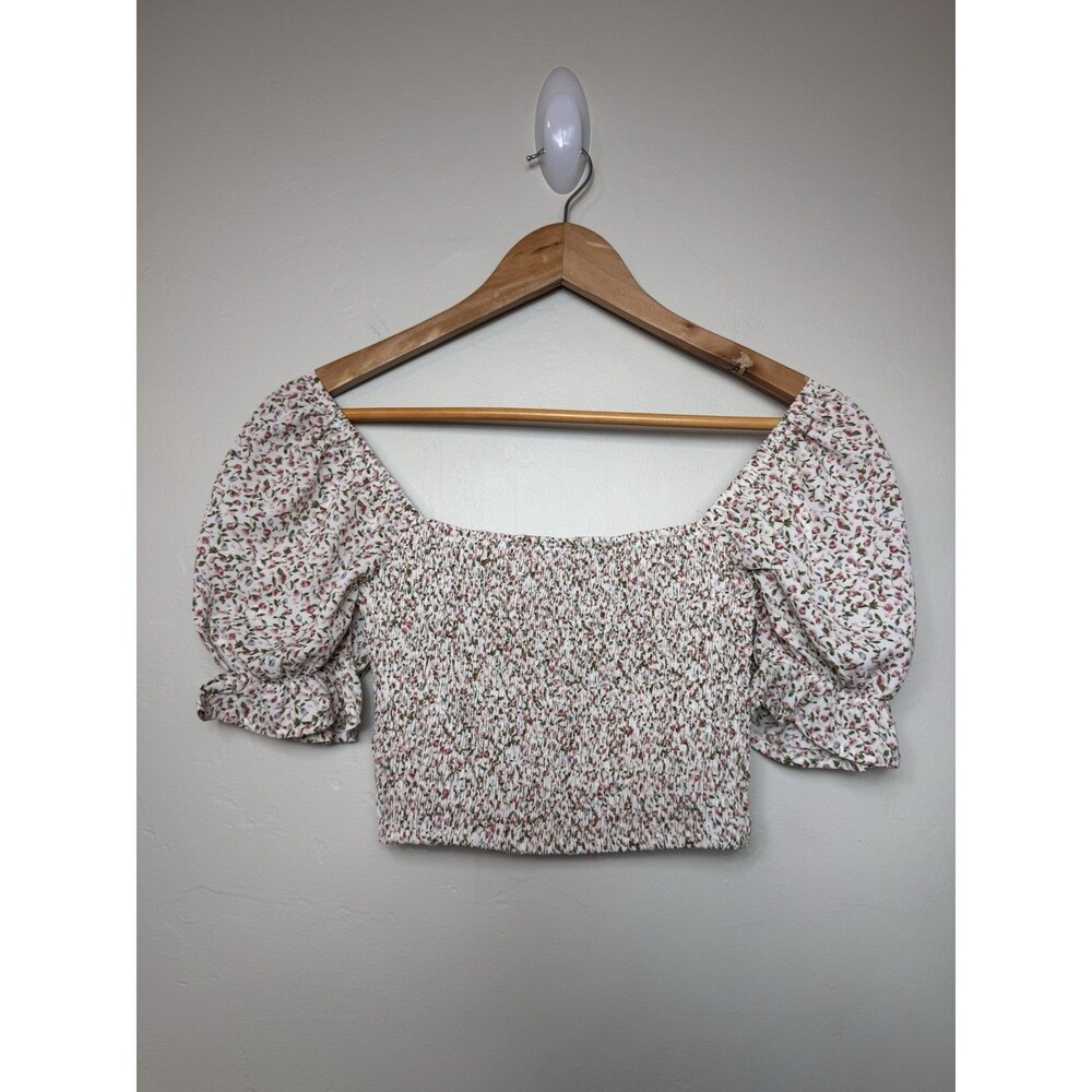 Windsor Womens M Smocked Cottagecore Micro Floral Puff Sleeve Coquette Top